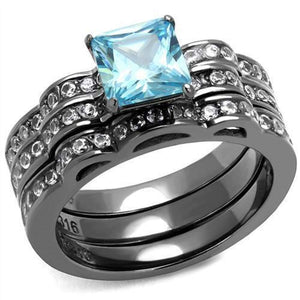 WildKlass Stainless Steel Ring IP Light Black (IP Gun) Women AAA Grade CZ Sea Blue-WildKlass Jewelry