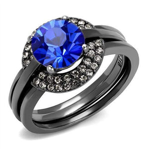 WildKlass Stainless Steel Ring IP Light Black (IP Gun) Women Top Grade Crystal Sapphire-WildKlass Jewelry