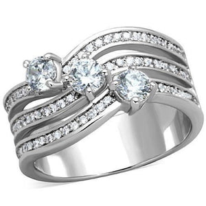 WildKlass Stainless Steel Ring High Polished (no Plating) Women AAA Grade with 3 CZ Clear-WildKlass Jewelry