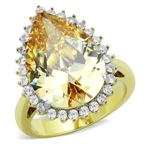 WildKlass Stainless Steel Ring Two-Tone IP Gold Women AAA Grade CZ Champagne-WildKlass Jewelry