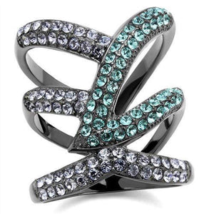 WildKlass Stainless Steel Ring IP Light Black (IP Gun) Women Top Grade Crystal Multi Color-WildKlass Jewelry