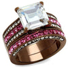 WildKlass Stainless Steel Ring IP Coffee Light Women AAA Grade CZ Clear-WildKlass Jewelry