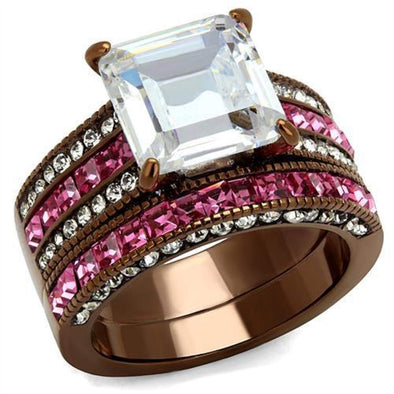 WildKlass Stainless Steel Ring IP Coffee Light Women AAA Grade CZ Clear-WildKlass Jewelry