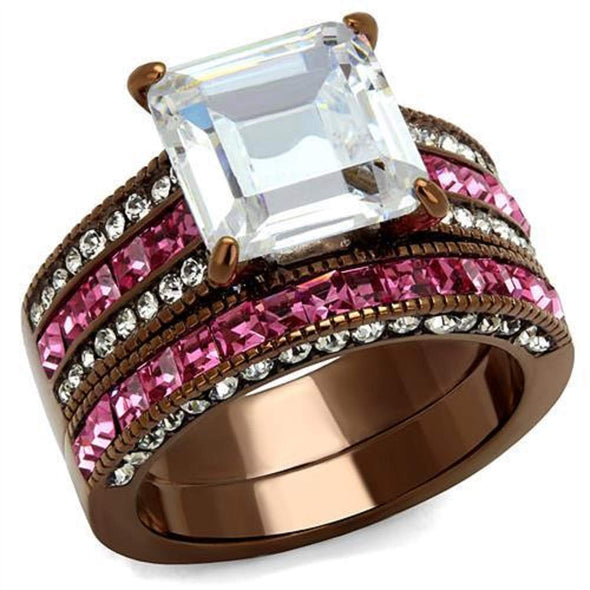WildKlass Stainless Steel Ring IP Coffee Light Women AAA Grade CZ Clear-WildKlass Jewelry