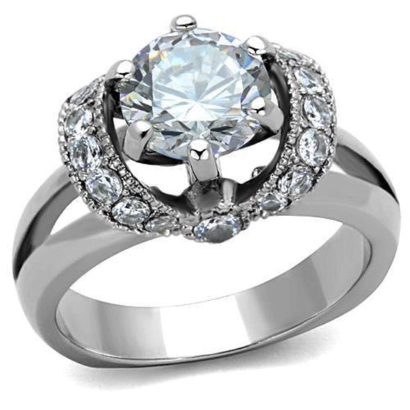 WildKlass Stainless Steel Ring High Polished (no Plating) Women AAA Grade CZ Clear-WildKlass Jewelry