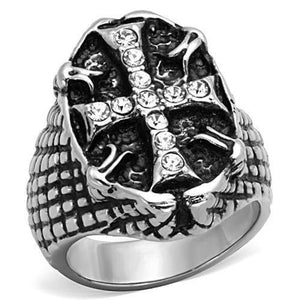 WildKlass Stainless Steel Cross Ring High Polished (no Plating) Men Top Grade Crystal Clear-WildKlass Jewelry
