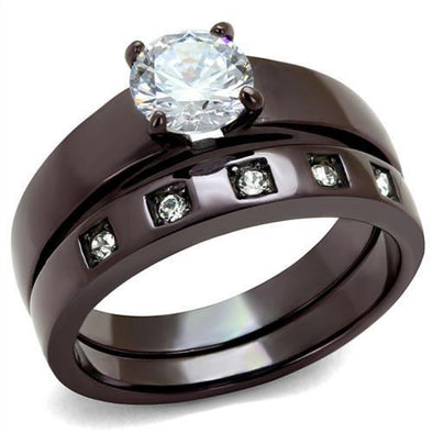 WildKlass Stainless Steel Ring IP Dark Brown (IP Coffee) Women AAA Grade CZ Clear-WildKlass Jewelry