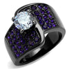 WildKlass Stainless Steel Ring IP Light Black (IP Gun) Women AAA Grade CZ Light Amethyst-WildKlass Jewelry