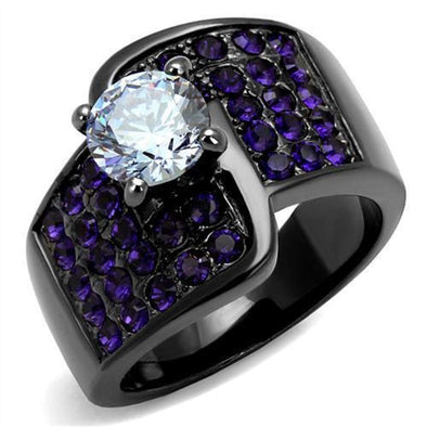 WildKlass Stainless Steel Ring IP Light Black (IP Gun) Women AAA Grade CZ Light Amethyst-WildKlass Jewelry