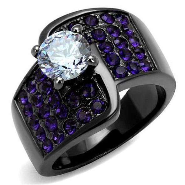 WildKlass Stainless Steel Ring IP Light Black (IP Gun) Women AAA Grade CZ Light Amethyst-WildKlass Jewelry