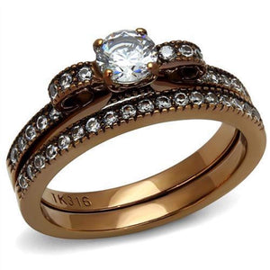 WildKlass Stainless Steel Ring IP Coffee Light Women AAA Grade CZ Clear-WildKlass Jewelry