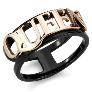WildKlass Stainless Steel Ring IP Rose Gold+ IP Black Women-WildKlass Jewelry