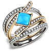 WildKlass Stainless Steel Ring Two-Tone IP Rose Gold Women Synthetic Sea Blue-WildKlass Jewelry