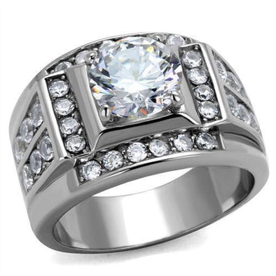 WildKlass Stainless Steel Ring High Polished Men AAA Grade CZ Clear-WildKlass Jewelry