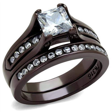 WildKlass Stainless Steel Ring IP Dark Brown (IP Coffee) Women AAA Grade CZ Clear-WildKlass Jewelry