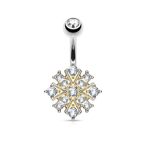 Gem Paved Starburst 316L Surgical Steel WildKlass Belly Button Navel Rings-WildKlass Jewelry