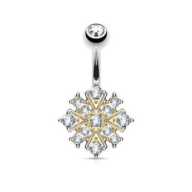 Gem Paved Starburst 316L Surgical Steel WildKlass Belly Button Navel Rings-WildKlass Jewelry