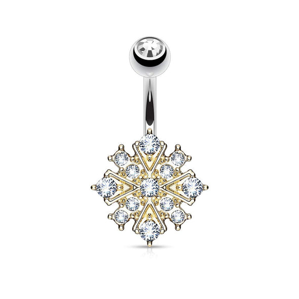 Gem Paved Starburst 316L Surgical Steel WildKlass Belly Button Navel Rings-WildKlass Jewelry