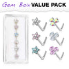 WILDKLASS 6 Pcs of CZ Flower and 3 Prong Set CZ Top 316L Surgical Steel L Bend Nose Stud Rings Gem Box Package-WildKlass Jewelry