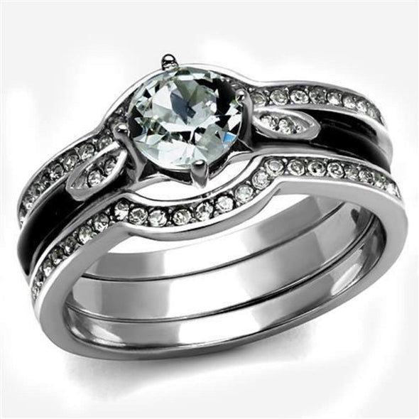 WildKlass Stainless Steel Ring High Polished Women Top Grade Crystal Clear-WildKlass Jewelry