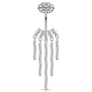 CZ Chandelier with Internally Threaded CZ Flower Top 316L Surgical Steel WildKlass Belly Button Navel Rings-WildKlass Jewelry