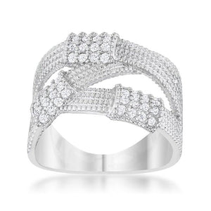 WildKlass 0.36ct CZ Rhodium Plated Wide Cable Statement Ring-WildKlass Jewelry