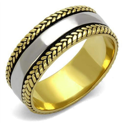 WildKlass Stainless Steel Ring Two-Tone IP Gold Men Epoxy Jet-WildKlass Jewelry