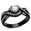 WildKlass Stainless Steel Ring Two-Tone IP Black Women AAA Grade CZ Clear-WildKlass Jewelry