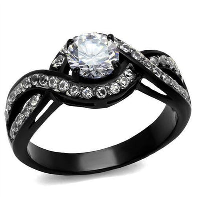 WildKlass Stainless Steel Ring Two-Tone IP Black Women AAA Grade CZ Clear-WildKlass Jewelry