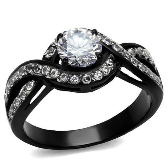WildKlass Stainless Steel Ring Two-Tone IP Black Women AAA Grade CZ Clear-WildKlass Jewelry