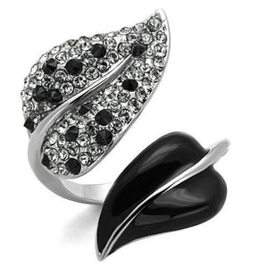 WildKlass Stainless Steel Ring High Polished (no Plating) Women Top Grade Crystal Jet Leaf-WildKlass Jewelry