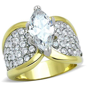 WildKlass Stainless Steel Ring Two-Tone IP Gold Women AAA Grade CZ Clear-WildKlass Jewelry