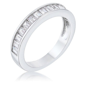 WildKlass Baguette Cut CZ Rhodium Plated Wedding Band-WildKlass Jewelry