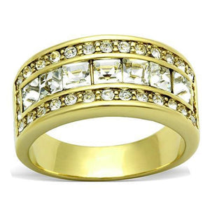 WildKlass Stainless Steel Anniversary Ring IP Gold Women Top Grade Crystal Clear-WildKlass Jewelry