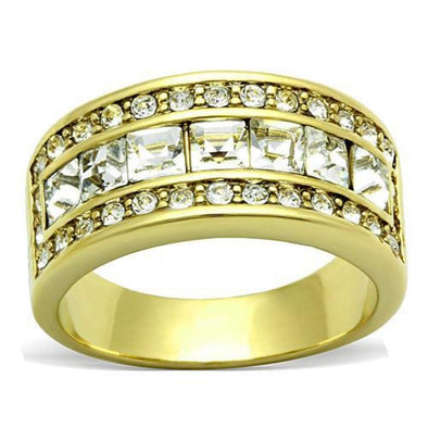 WildKlass Stainless Steel Anniversary Ring IP Gold Women Top Grade Crystal Clear-WildKlass Jewelry