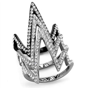 WildKlass Stainless Steel Ring Two-Tone IP Black Women Top Grade Crystal Clear-WildKlass Jewelry