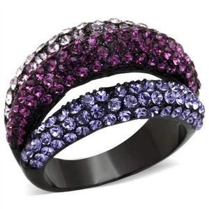 WildKlass Stainless Steel Ring IP Black Women Top Grade Crystal Multi Color-WildKlass Jewelry