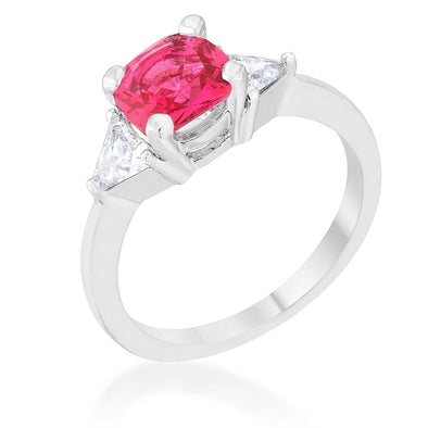 WildKlass 1.8ct Fuchsia CZ Rhodium Plated Cushion Classic Statement Ring-WildKlass Jewelry