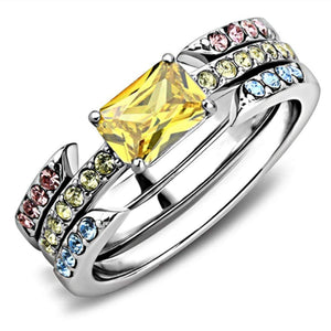 WildKlass Stainless Steel Ring High Polished Women AAA Grade CZ Topaz-WildKlass Jewelry