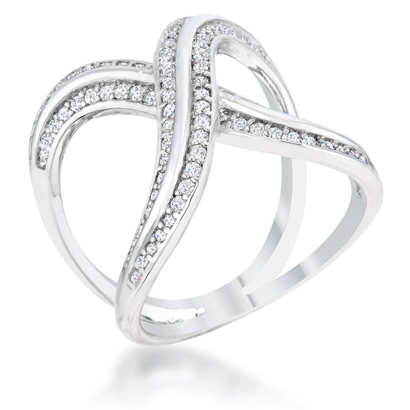 WildKlass 0.4ct CZ Rhodium Plated Pave X Ring-WildKlass Jewelry