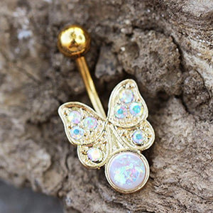 Gold Plated Aurora Butterfly with Synthetic Opal WildKlass Navel Ring-WildKlass Jewelry