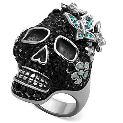 WildKlass Stainless Steel Skull Ring High Polished (no Plating) Women Top Grade Crystal Multi Color-WildKlass Jewelry