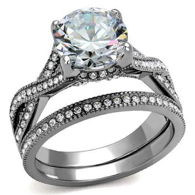 WildKlass Stainless Steel Ring High Polished Women AAA Grade CZ Clear-WildKlass Jewelry