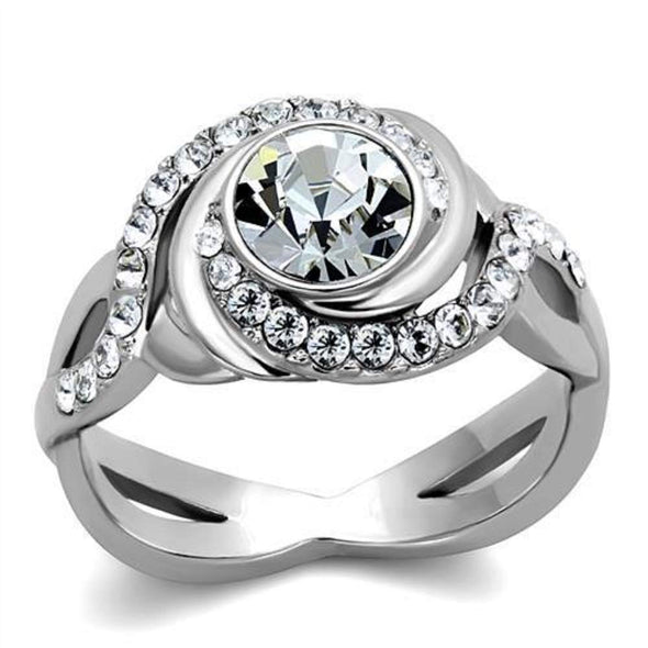 WildKlass Stainless Steel Ring High Polished (no Plating) Women Top Grade Crystal Clear-WildKlass Jewelry