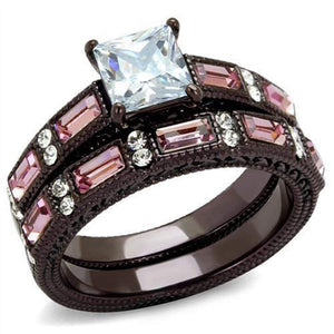 WildKlass Stainless Steel Ring IP Dark Brown (IP Coffee) Women AAA Grade CZ Clear-WildKlass Jewelry