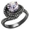 WildKlass Stainless Steel Ring IP Light Black (IP Gun) Women Top Grade Crystal Light Amethyst-WildKlass Jewelry