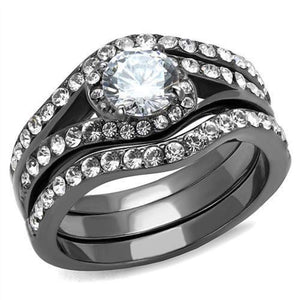 WildKlass Stainless Steel Ring IP Light Black (IP Gun) Women AAA Grade CZ Clear-WildKlass Jewelry