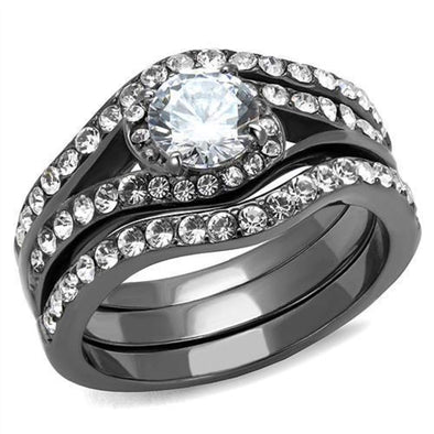 WildKlass Stainless Steel Ring IP Light Black (IP Gun) Women AAA Grade CZ Clear-WildKlass Jewelry