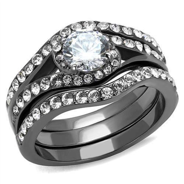 WildKlass Stainless Steel Ring IP Light Black (IP Gun) Women AAA Grade CZ Clear-WildKlass Jewelry