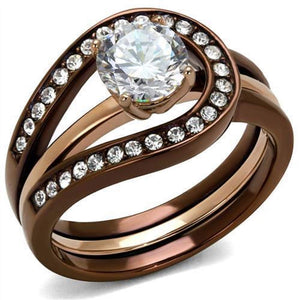 WildKlass Stainless Steel Ring IP Rose Gold & IP Light Coffee Women AAA Grade CZ Clear-WildKlass Jewelry